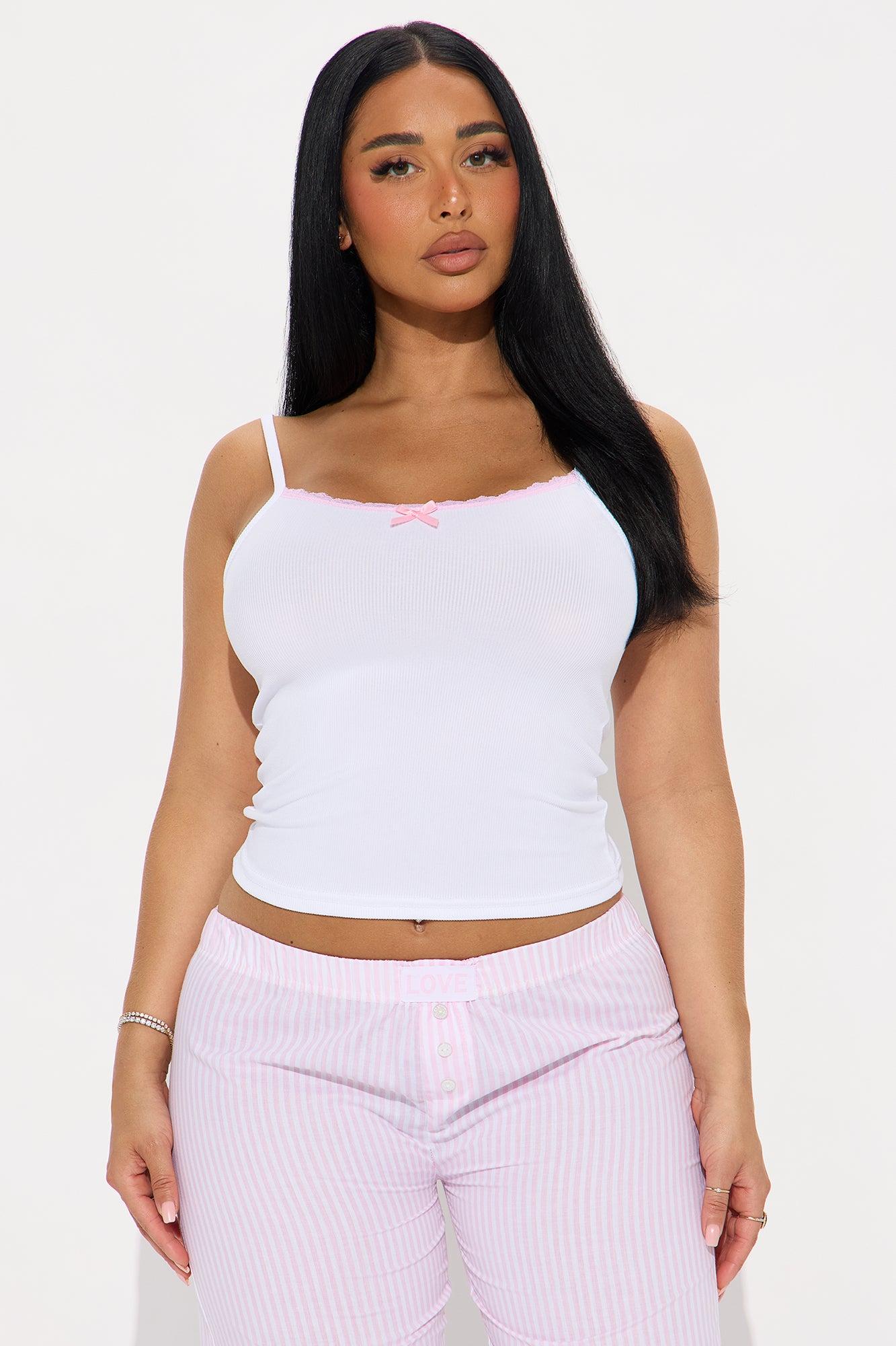 Fall Asleep Cami PJ Boxer Pant Set - White/Pink Female Product Image