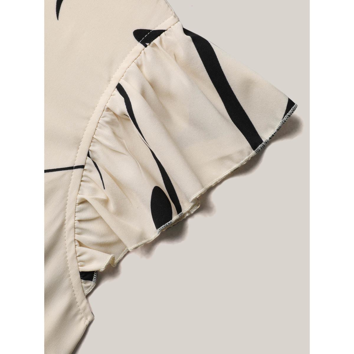 Plus Size Geometric Print Flutter Sleeve Tiered Midi Dress Apricot Women Elegant Ruffles Round Neck Cap Sleeve Curvy BloomChic 30/6X Product Image