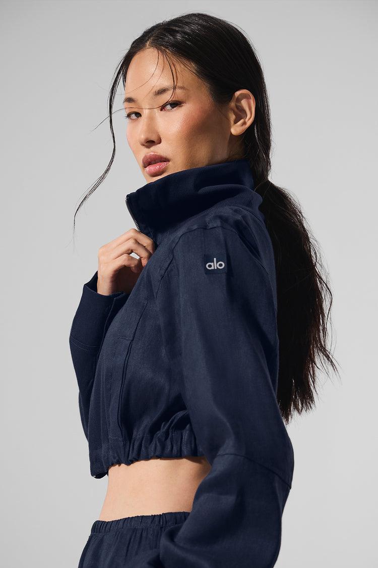 Linen Cropped Getaway Jacket - Navy Product Image