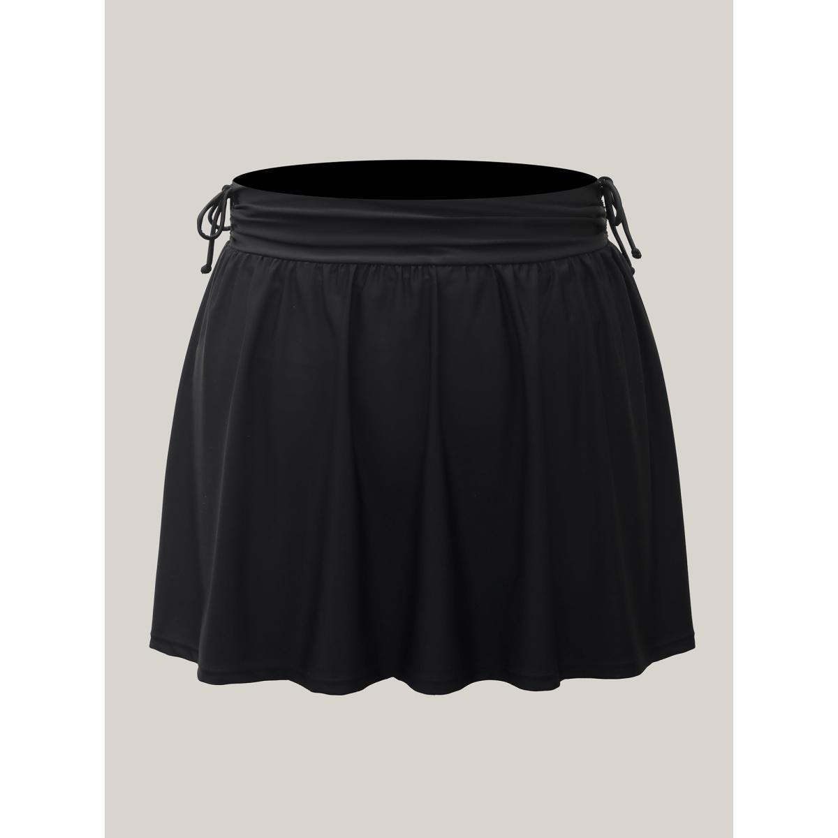 Plus Size Side Drawstring A-Line Mini Swim Skirt Women's Swimwear Black Beach Drawstring High stretch Bodycon Mid Rise Curve Swim Bottoms BloomChic 30/6X Product Image