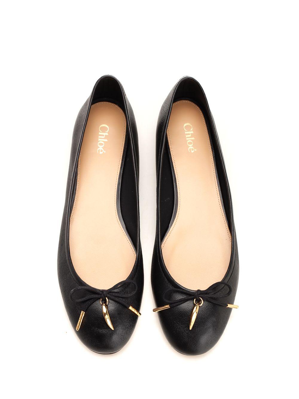 CHLOÉ Bow Detail Round Toe Flat Sole Ballerina Shoes In Black Product Image