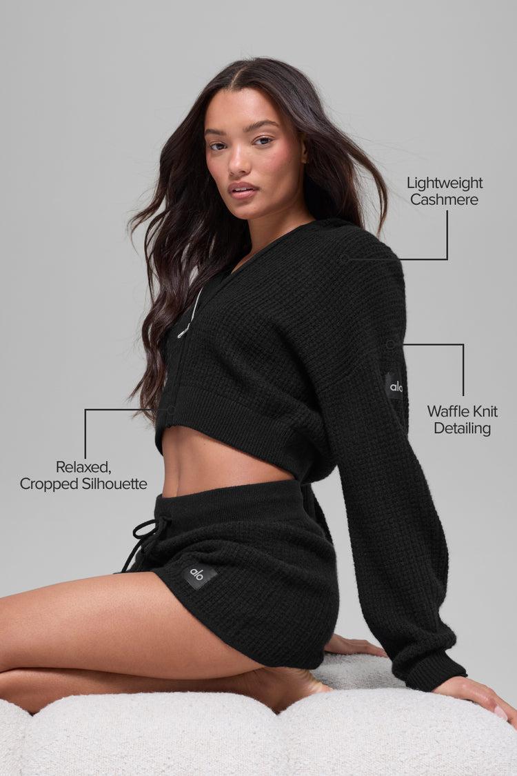 Cashmere Plush Waffle Full Zip Hoodie - Black Product Image