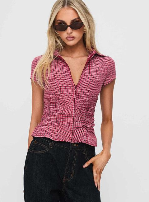 Meryn Ruched Top Red Check Product Image