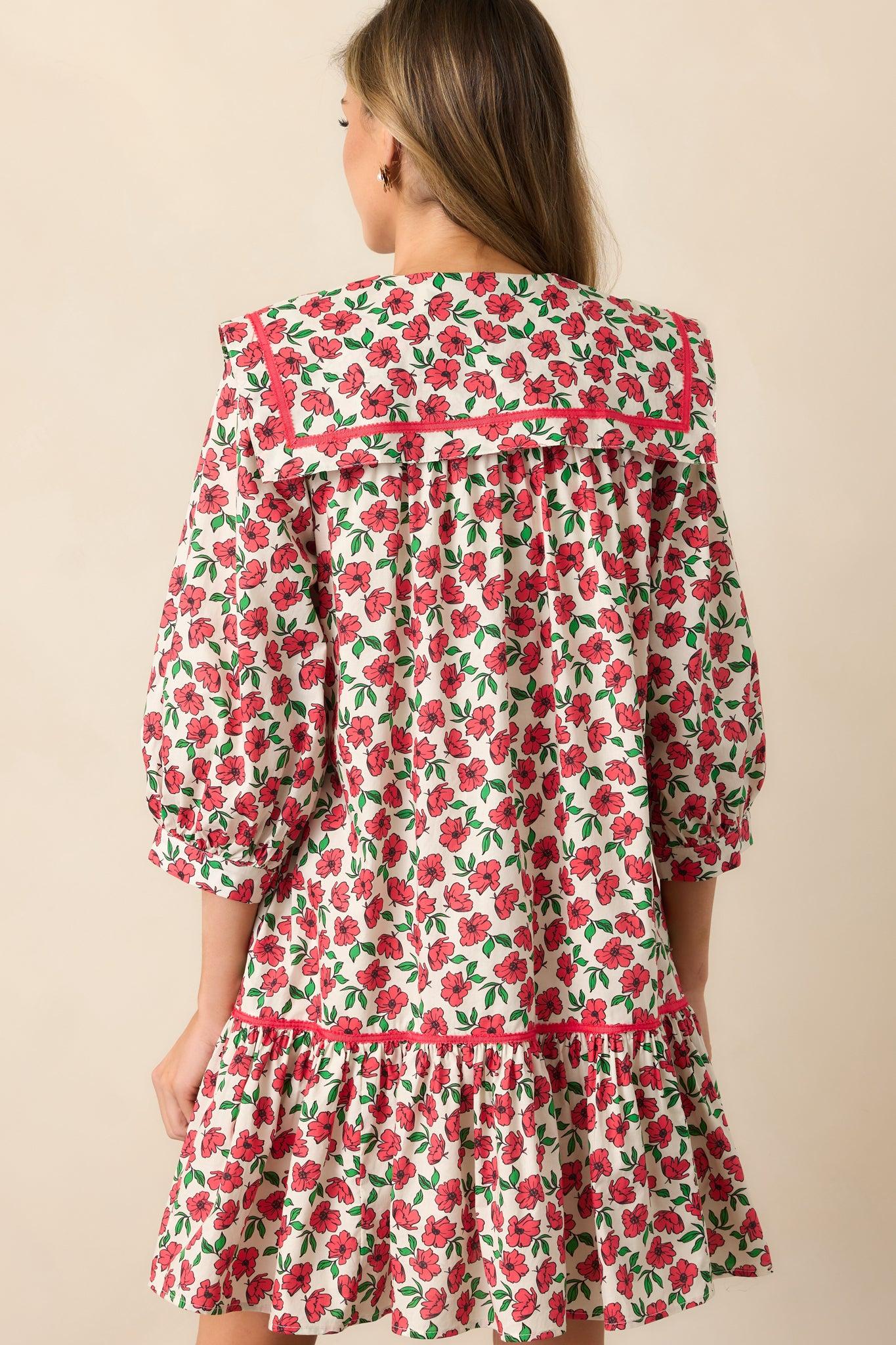 Butterfly Garden Red Cotton Button Front Mini Dress Product Image