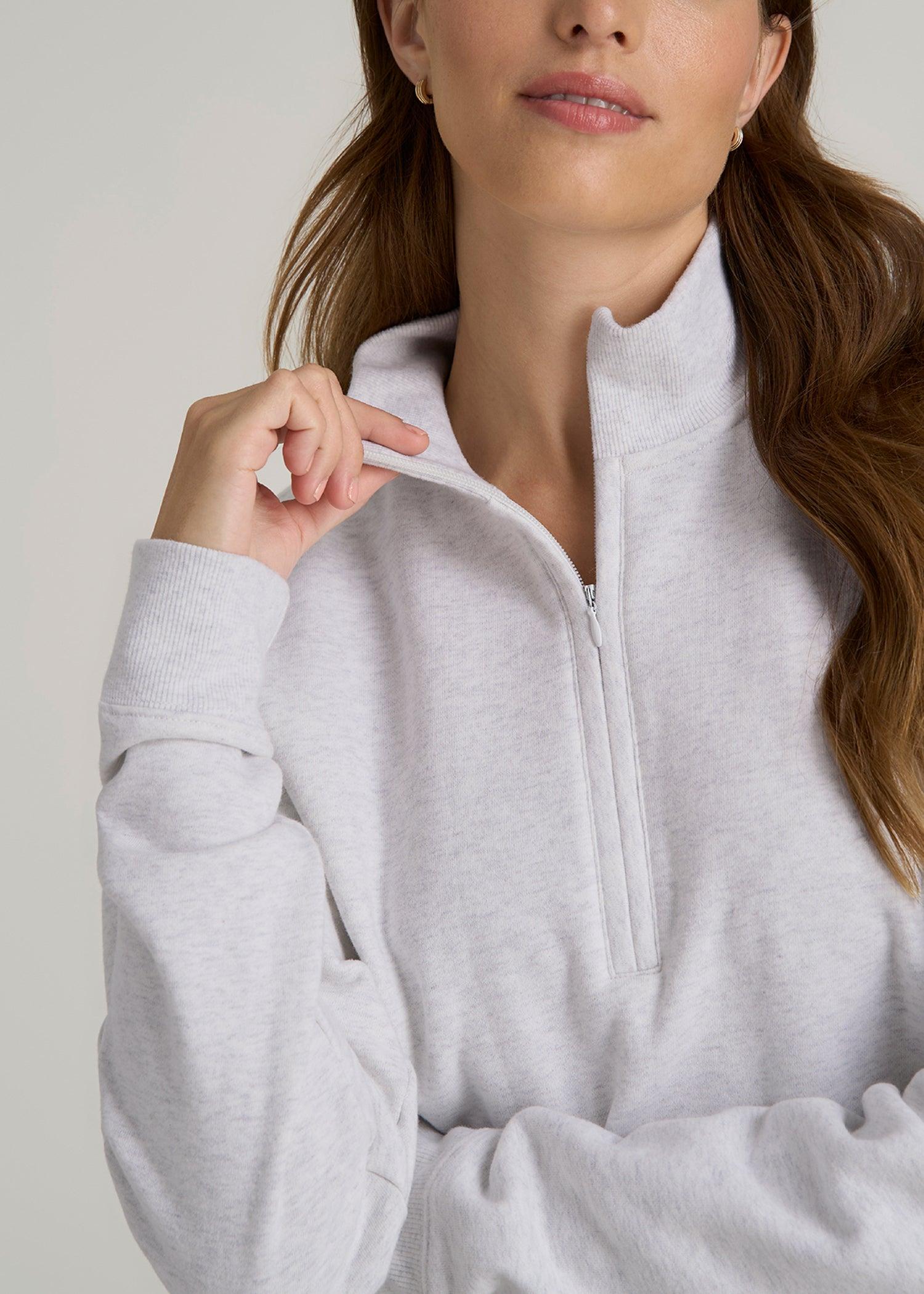 Wearever 2.0 Fleece Half-Zip Cropped Sweatshirt for Tall Women in Heather Cloud White Female Product Image
