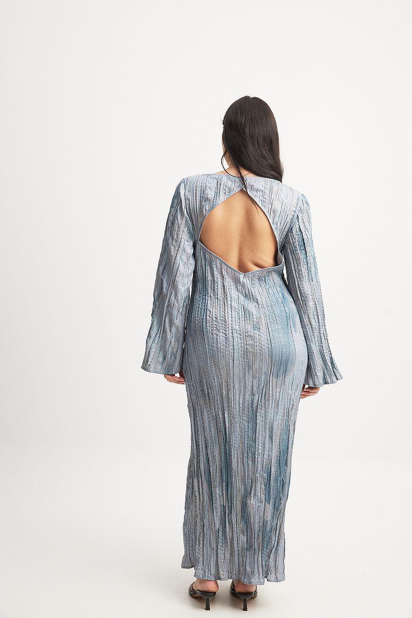 Crinkled Long Sleeve Open Back Maxi Dress Product Image