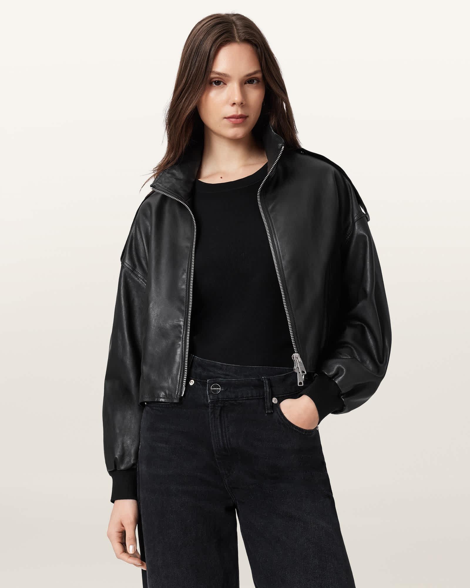 Lowden Leather Jacket Black | ALLSAINTS US Product Image