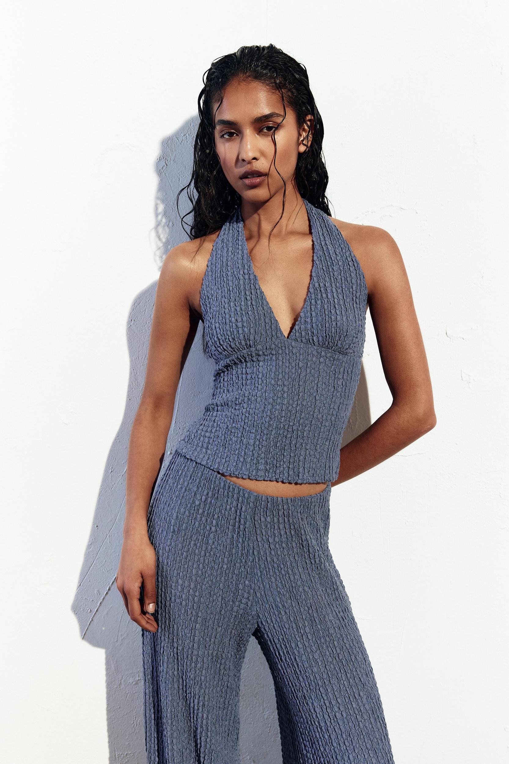 Creased-effect halter top Product Image