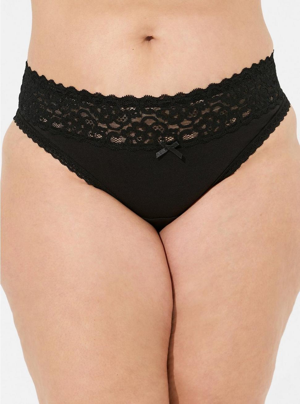 Cotton Mid-Rise Lace Trim Thong Panty Product Image