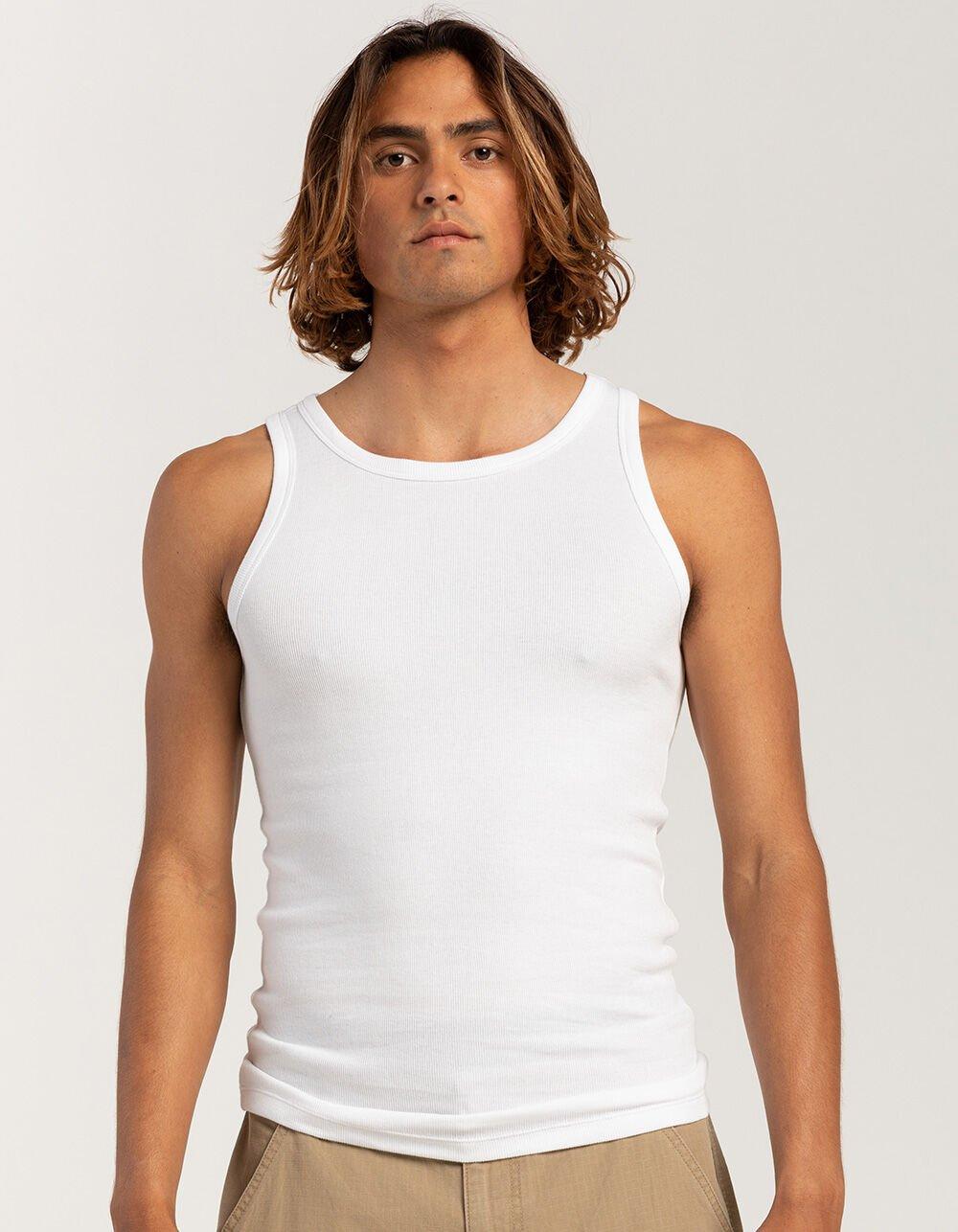 RSQ Mens Solid Fitted Ribbed Tank Top - WHITE Product Image