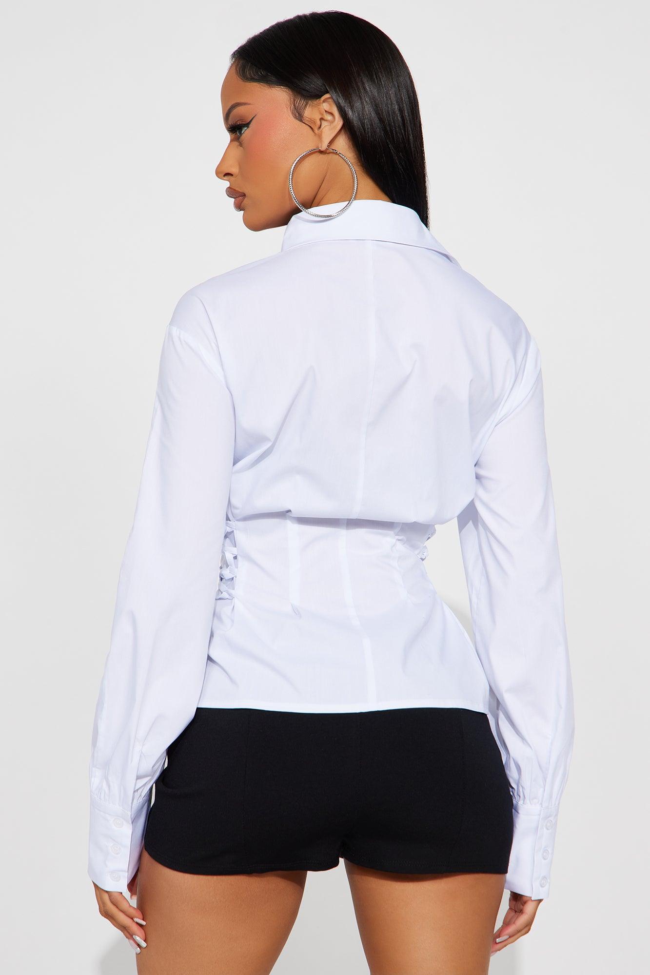 Back To Back Lace Up Poplin Shirt - White Product Image