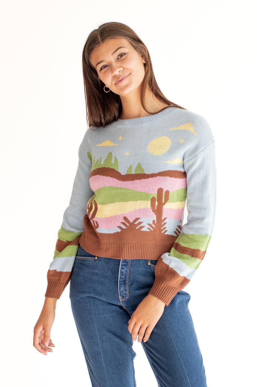 Light Blue Western Landscape Sweater Product Image