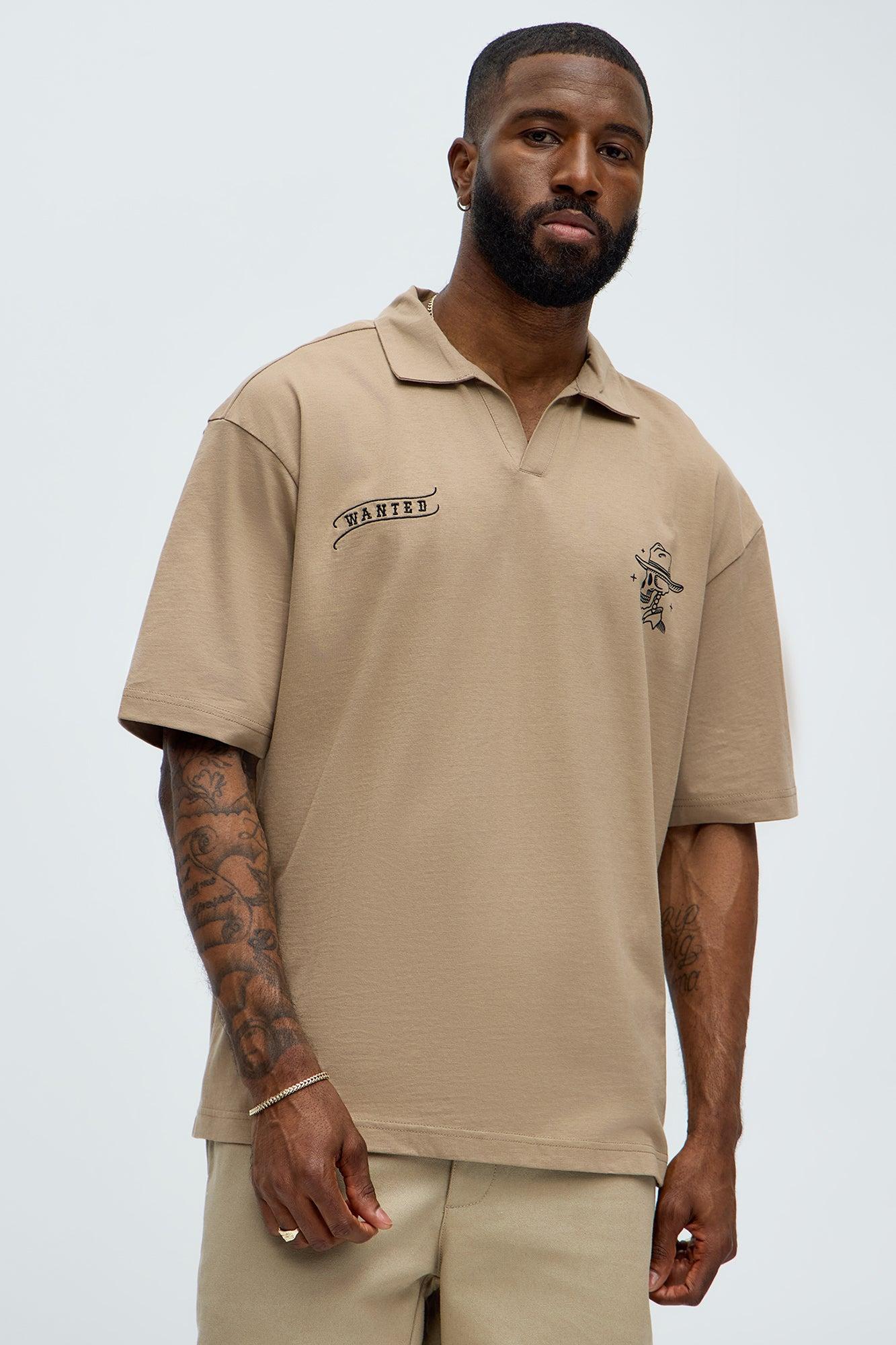 Wanted Johnny Collar Short Sleeve Polo - Taupe Product Image
