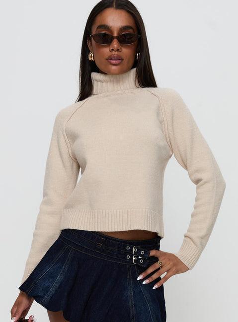 Enrica Funnel Neck Knit Sweater Cream Product Image