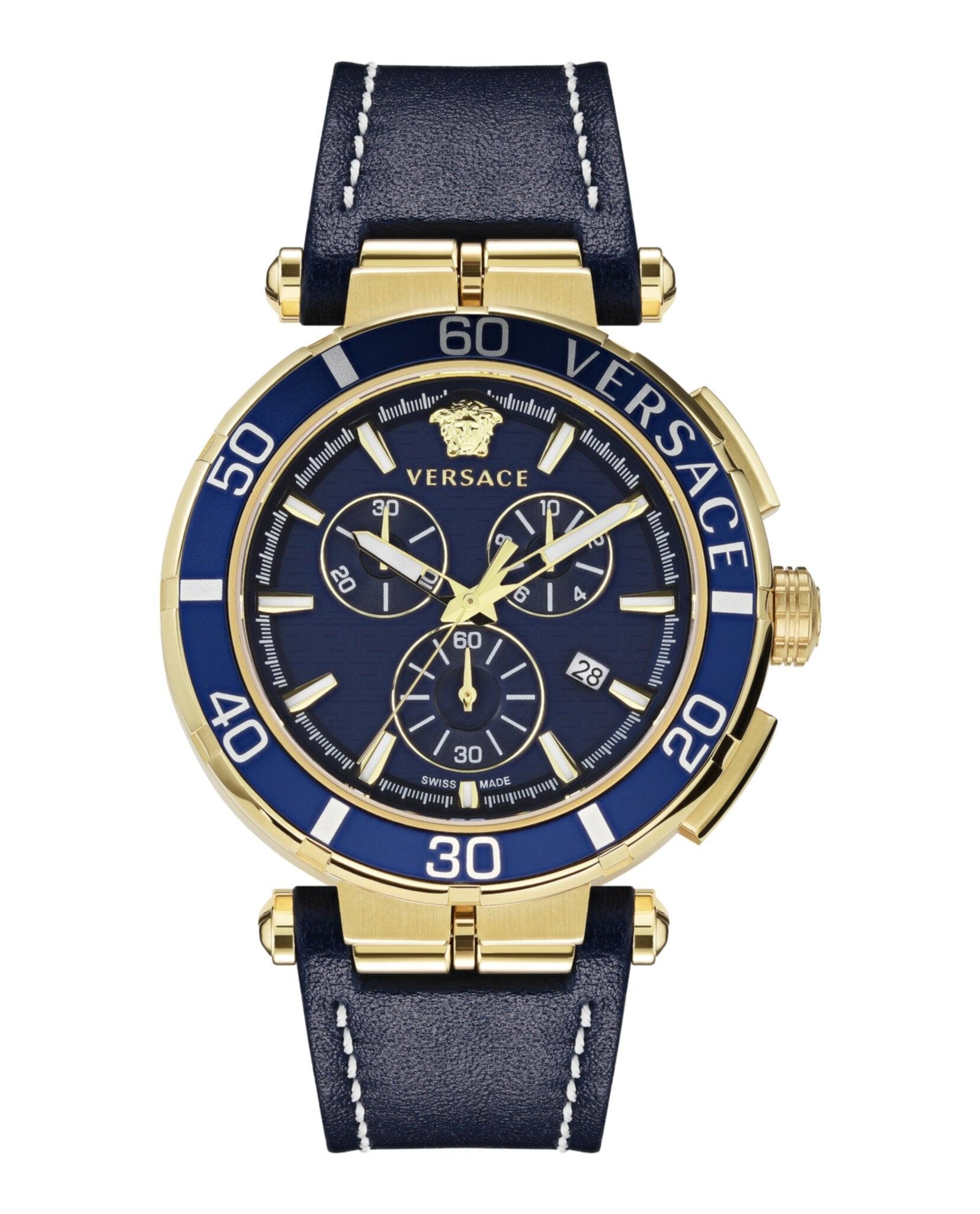 Versace Greca Chrono Leather Watch Product Image