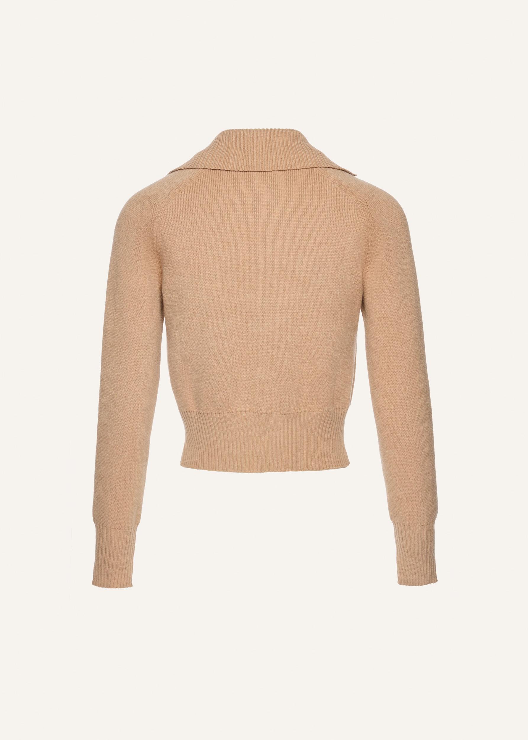 Long-sleeve buttoned cropped sweater in beige Product Image