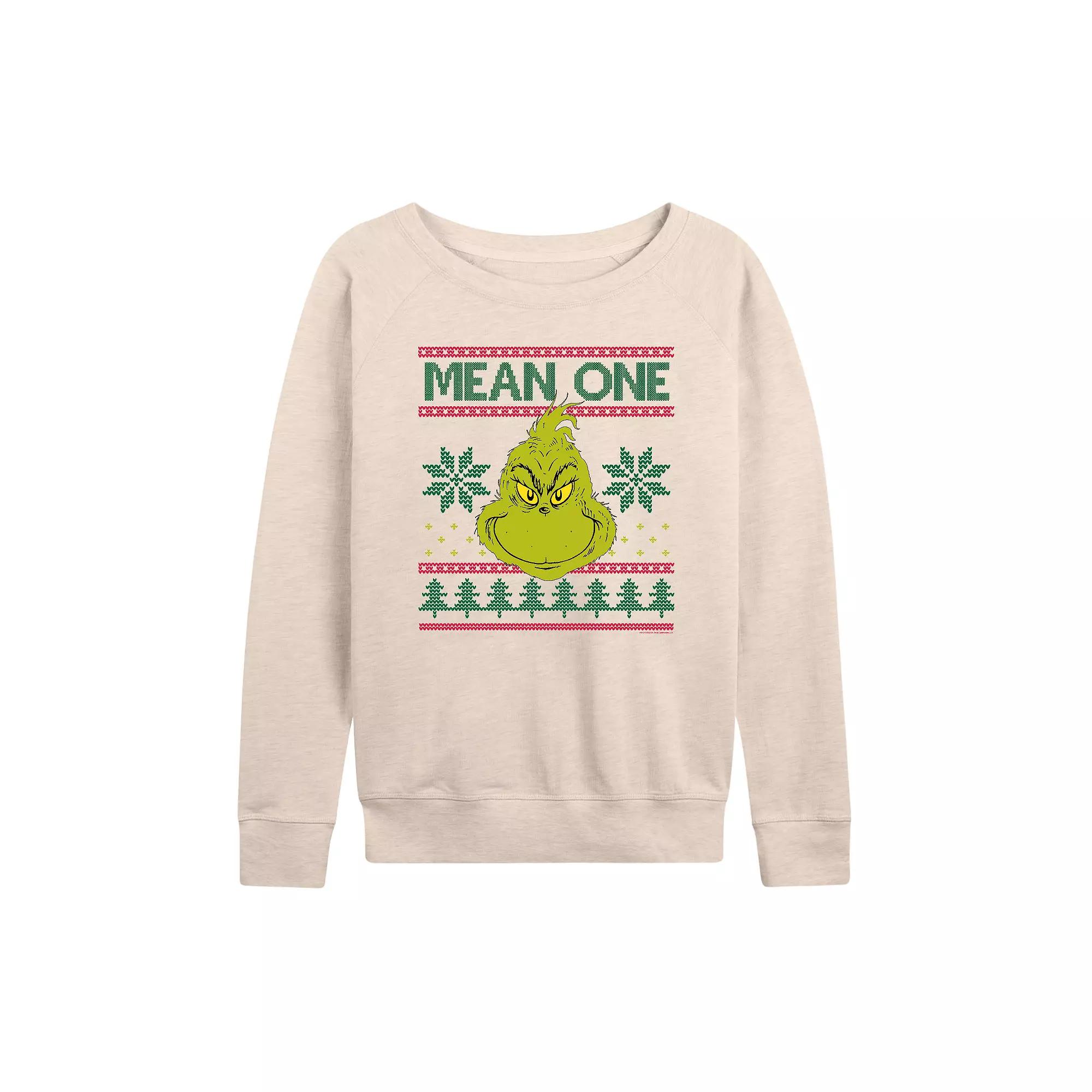 Women's Dr. Seuss The Grinch Mean One French Terry Long Sleeve Tee, Girl's,  Product Image