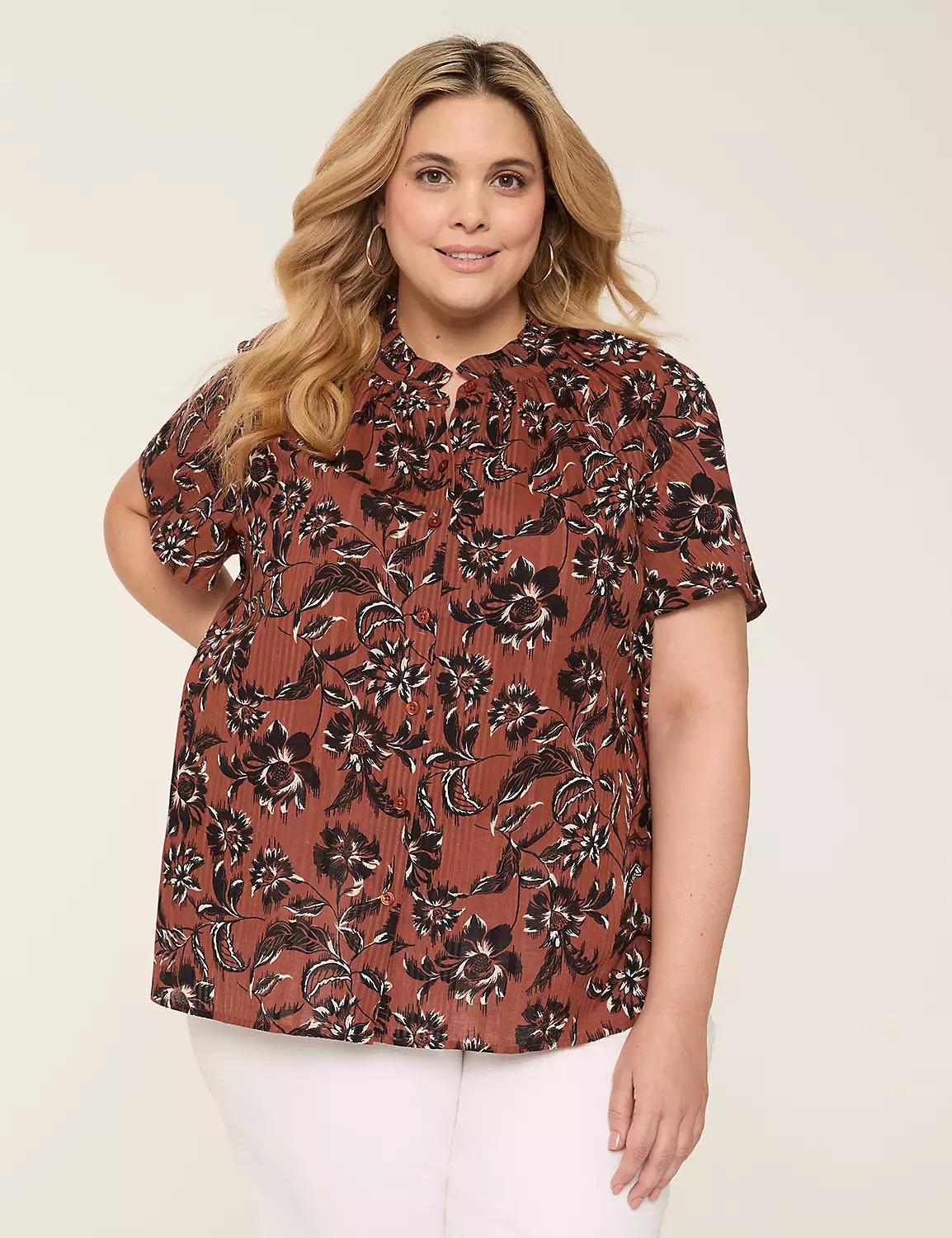 Short-Sleeve Collared Popover Blouse Product Image