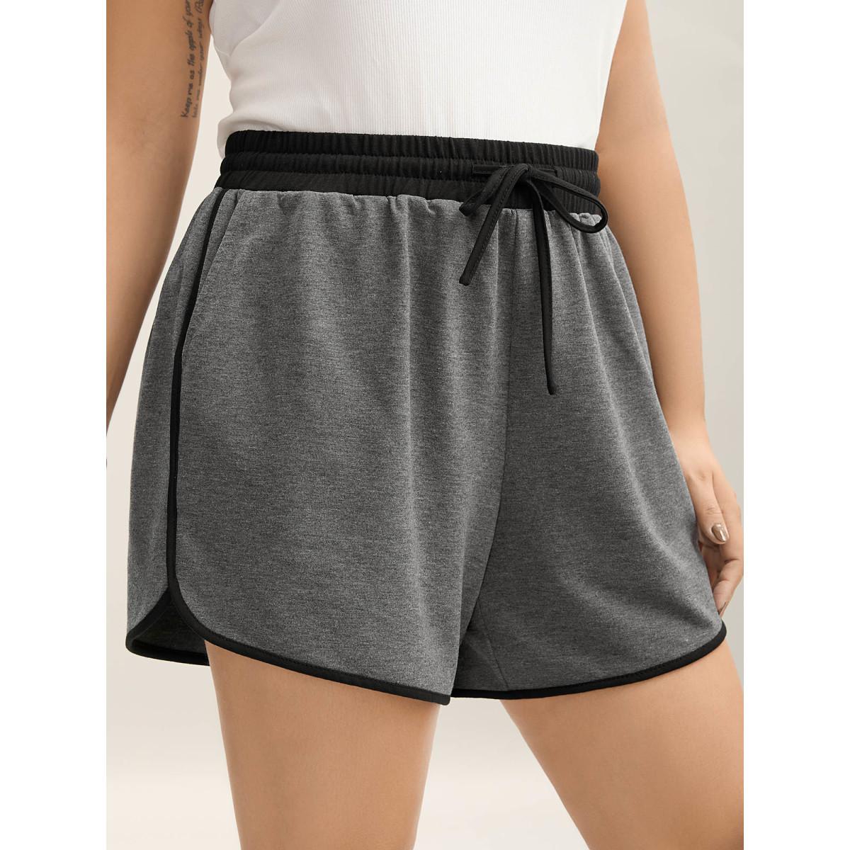 Plus Size Color Block Drawstring Plain Shorts Women DimGray Casual Contrast Loose Everyday Shorts BloomChic 22-24/3X Product Image