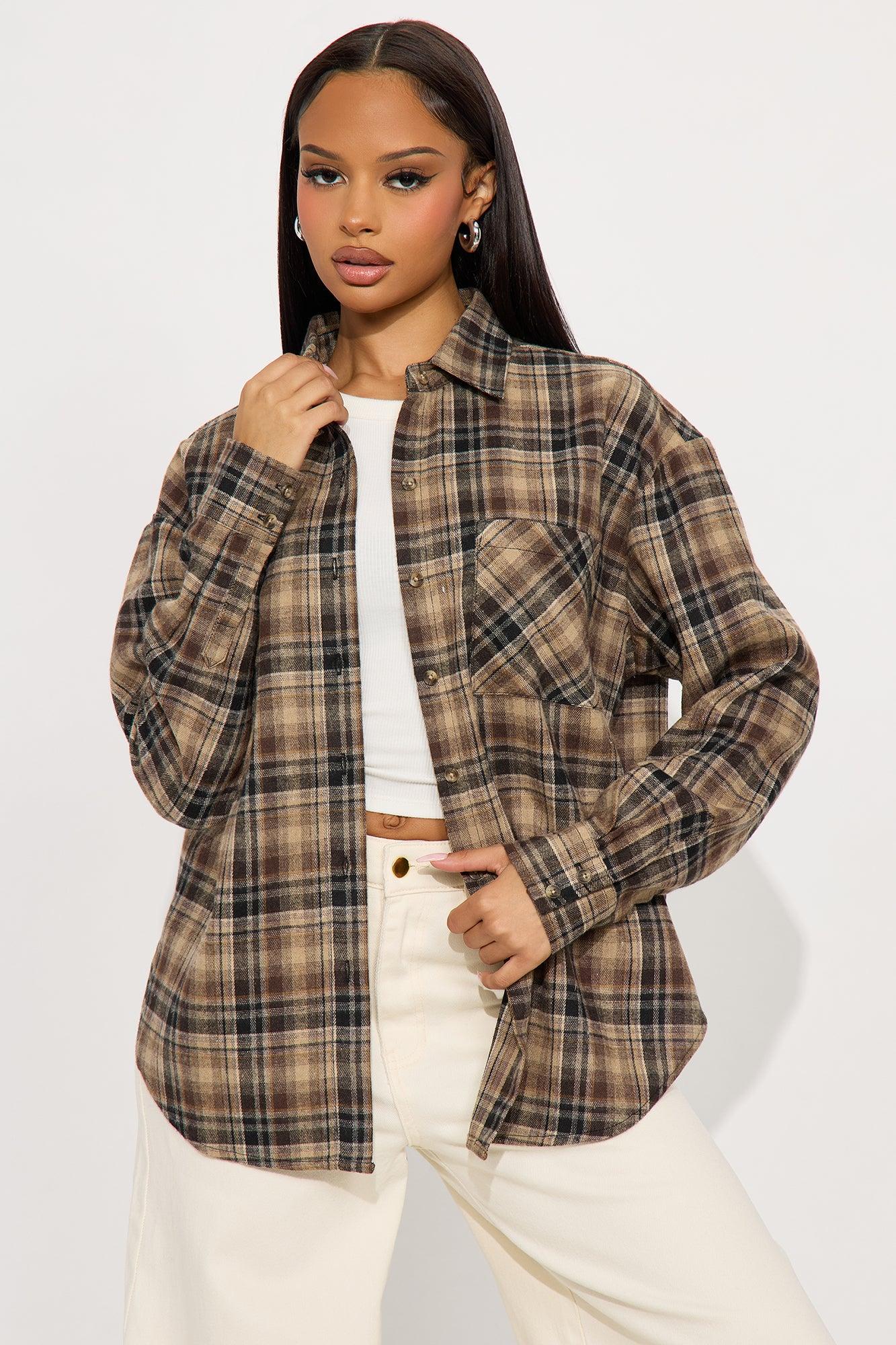 Where You At Flannel Plaid Shirt - Brown Combo Female Product Image