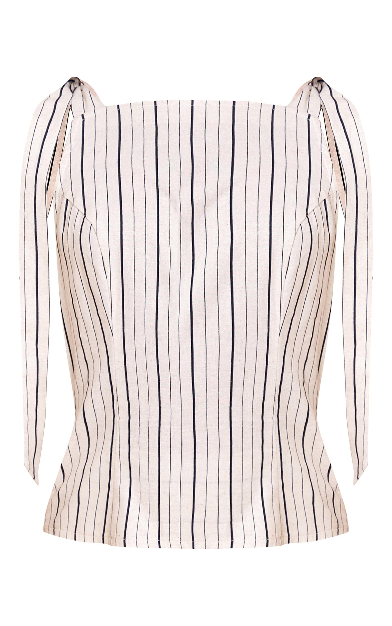 Sand Striped Linen-Blend Shoulder Tie Detail Layered Bodycon Dress Product Image