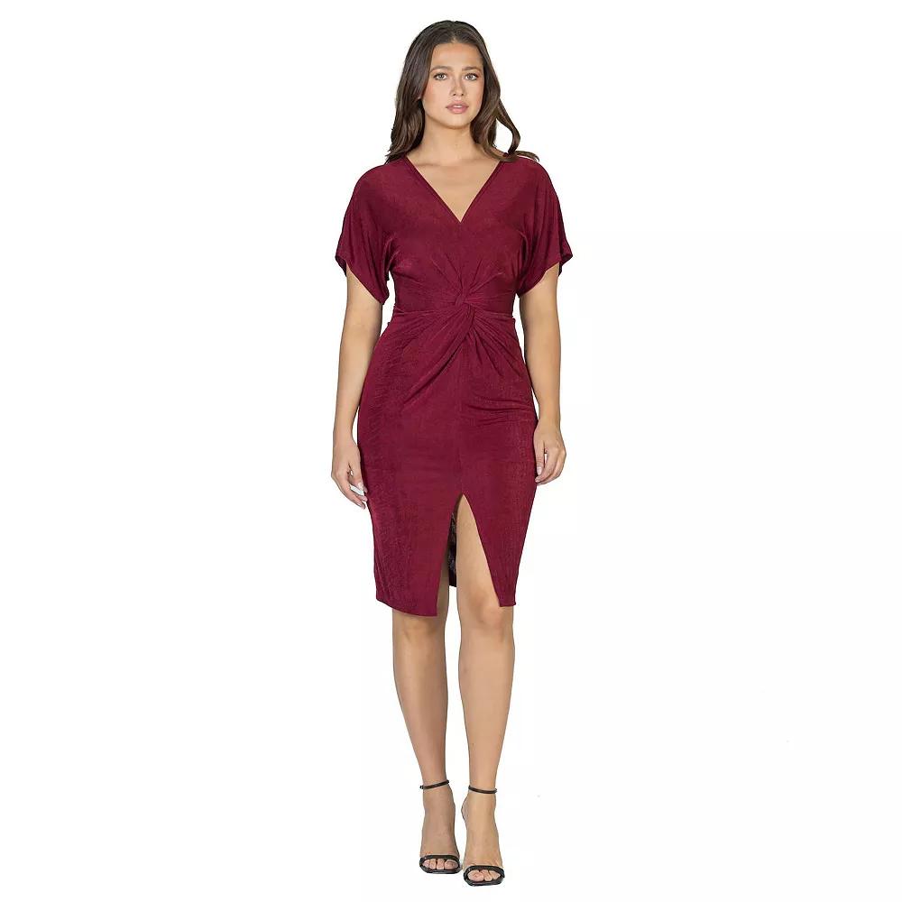 Women's 24Seven Comfort Apparel Short Sleeve V Neck Twist Front Split Hem Dress,  Product Image