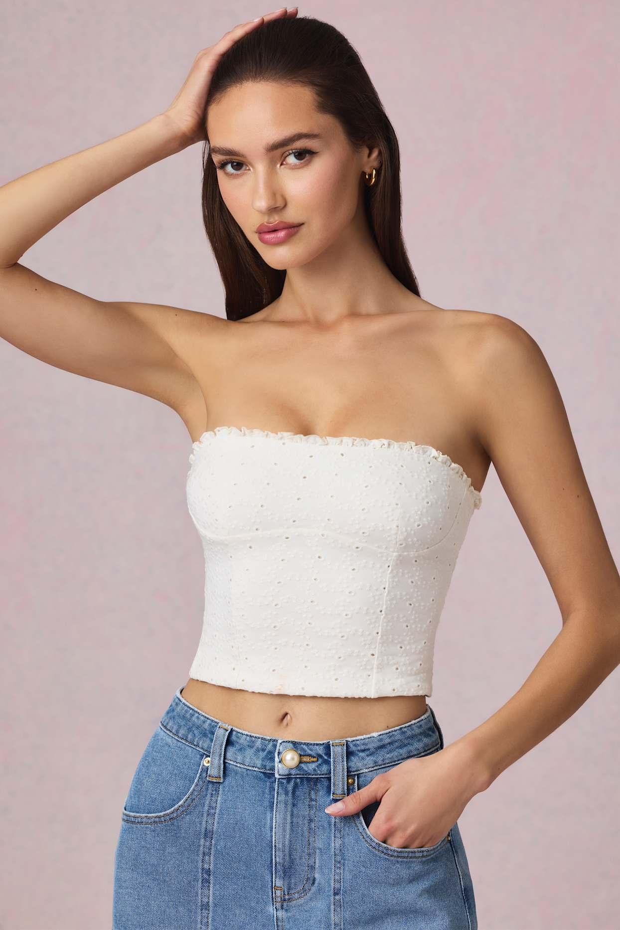 Broderie Anglaise Camisole Top in White Product Image