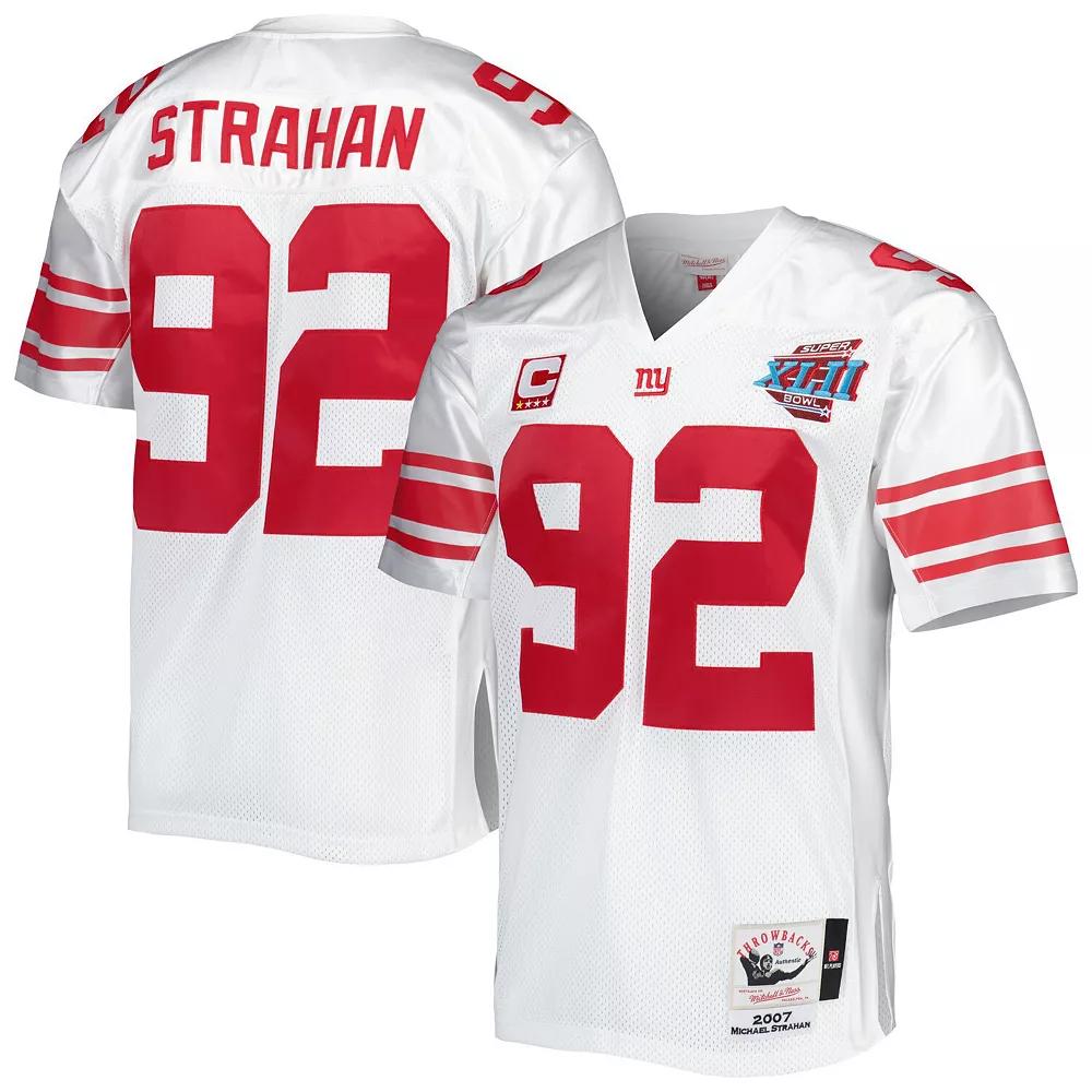 Men's Mitchell & Ness Michael Strahan White New York Giants Super Bowl XLII Authentic Throwback Retired Player Jersey, Size: 60 Product Image