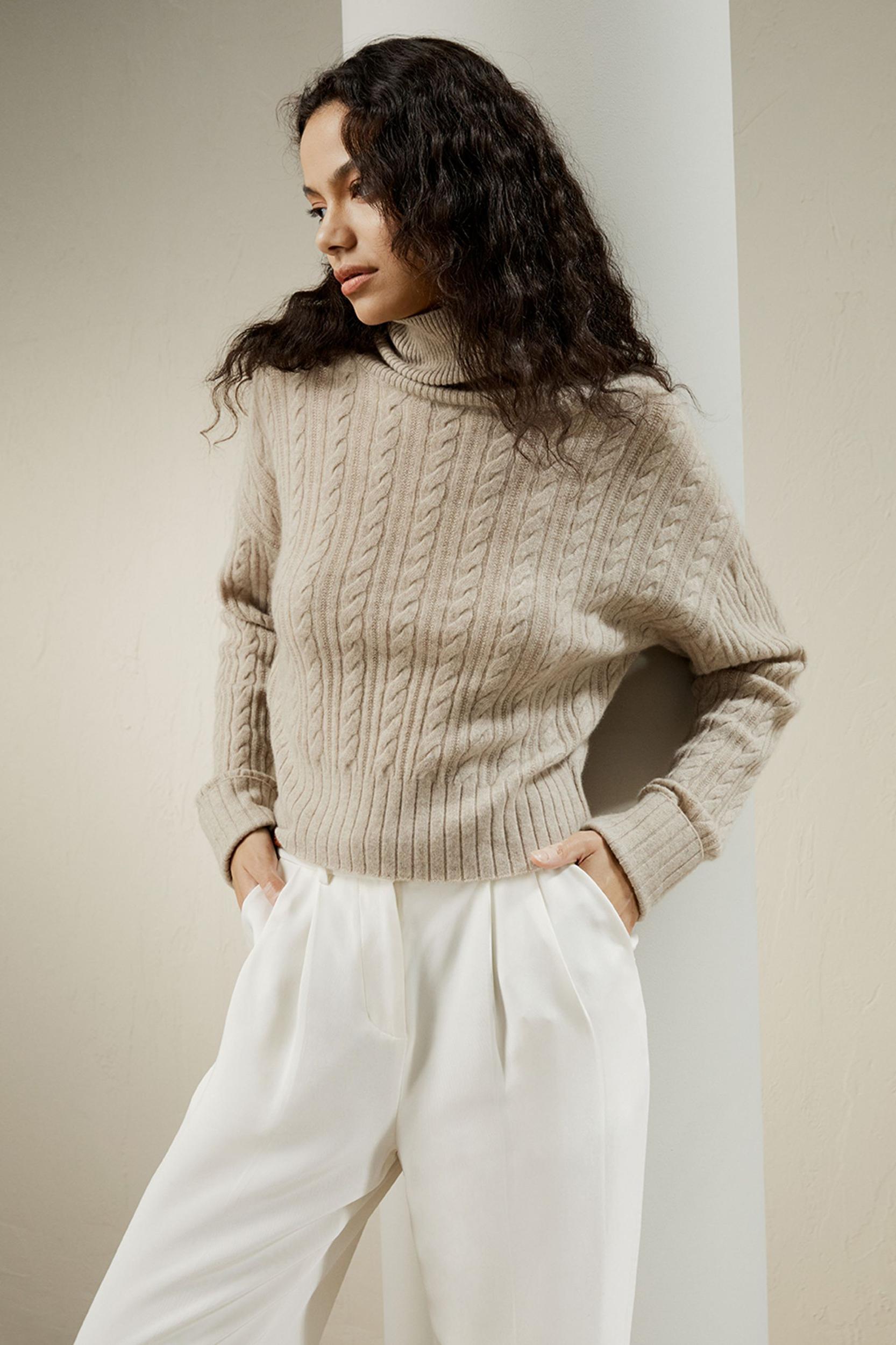 Classic Cable Knit Turtleneck Sweater Product Image