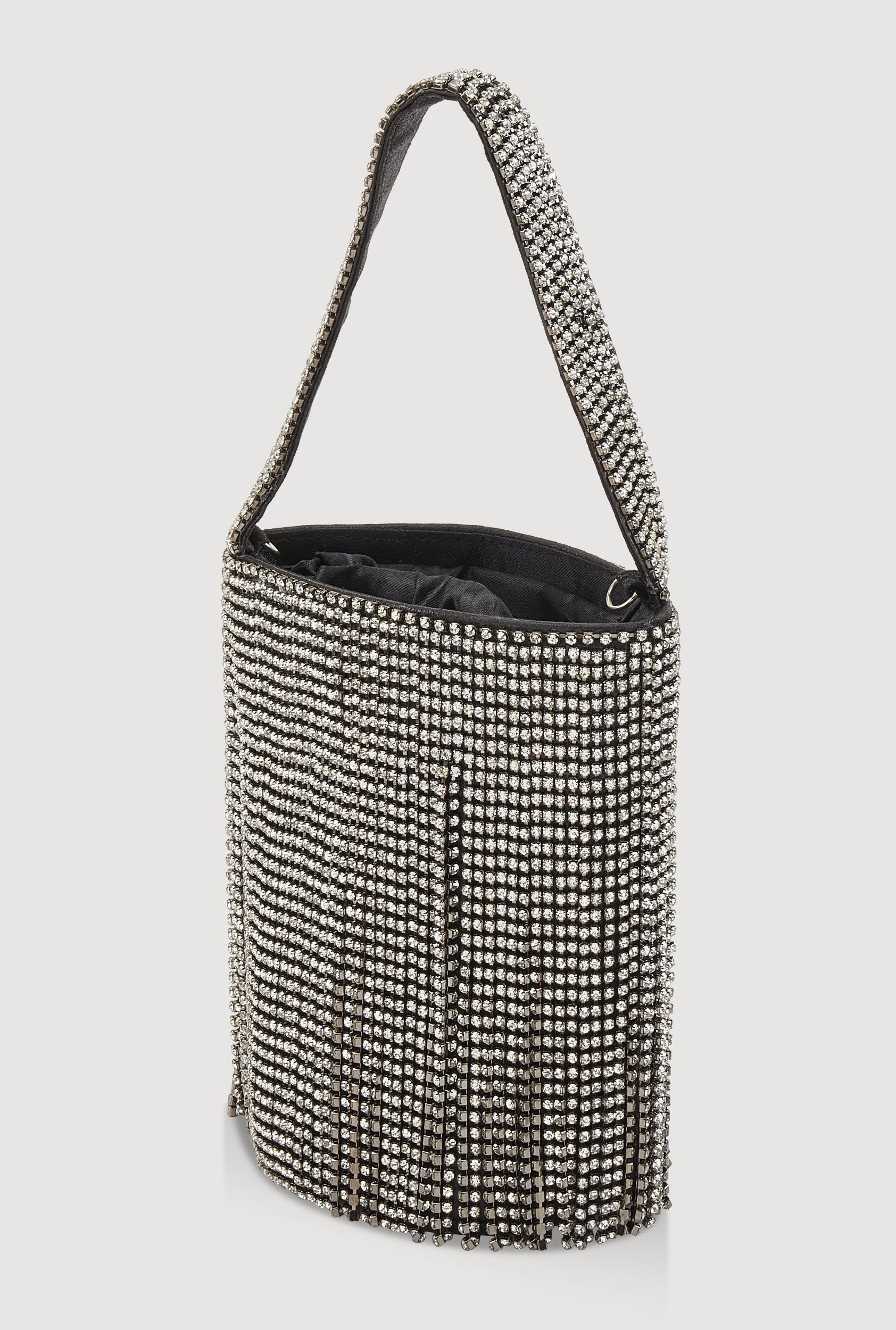 Rhinestone Fringe Crossbody Bucket Bag Unisex Product Image