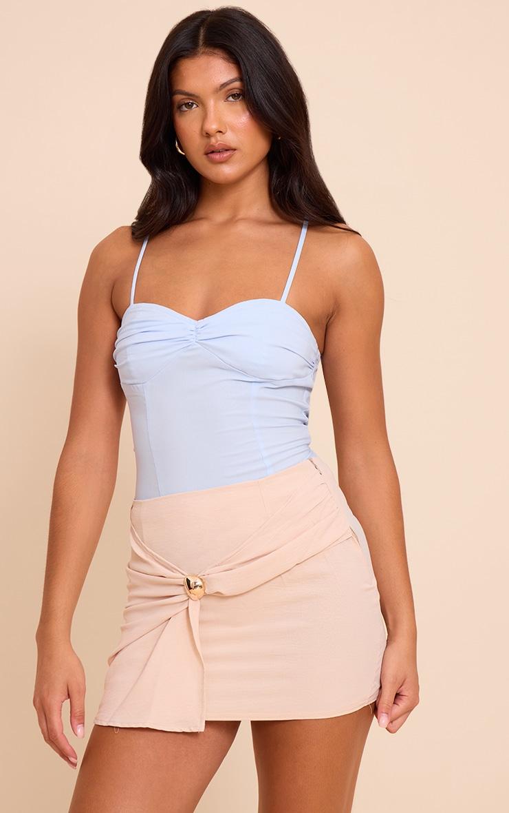  Cream Chiffon Wrap Trim Detail Mini Skirt Product Image