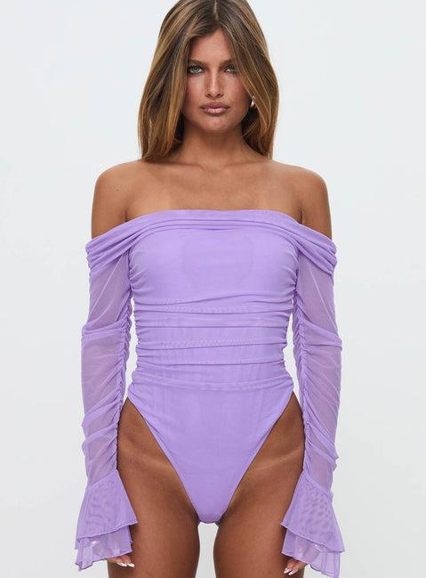 Feel A Way Off Shoulder Bodysuit Lilac Product Image