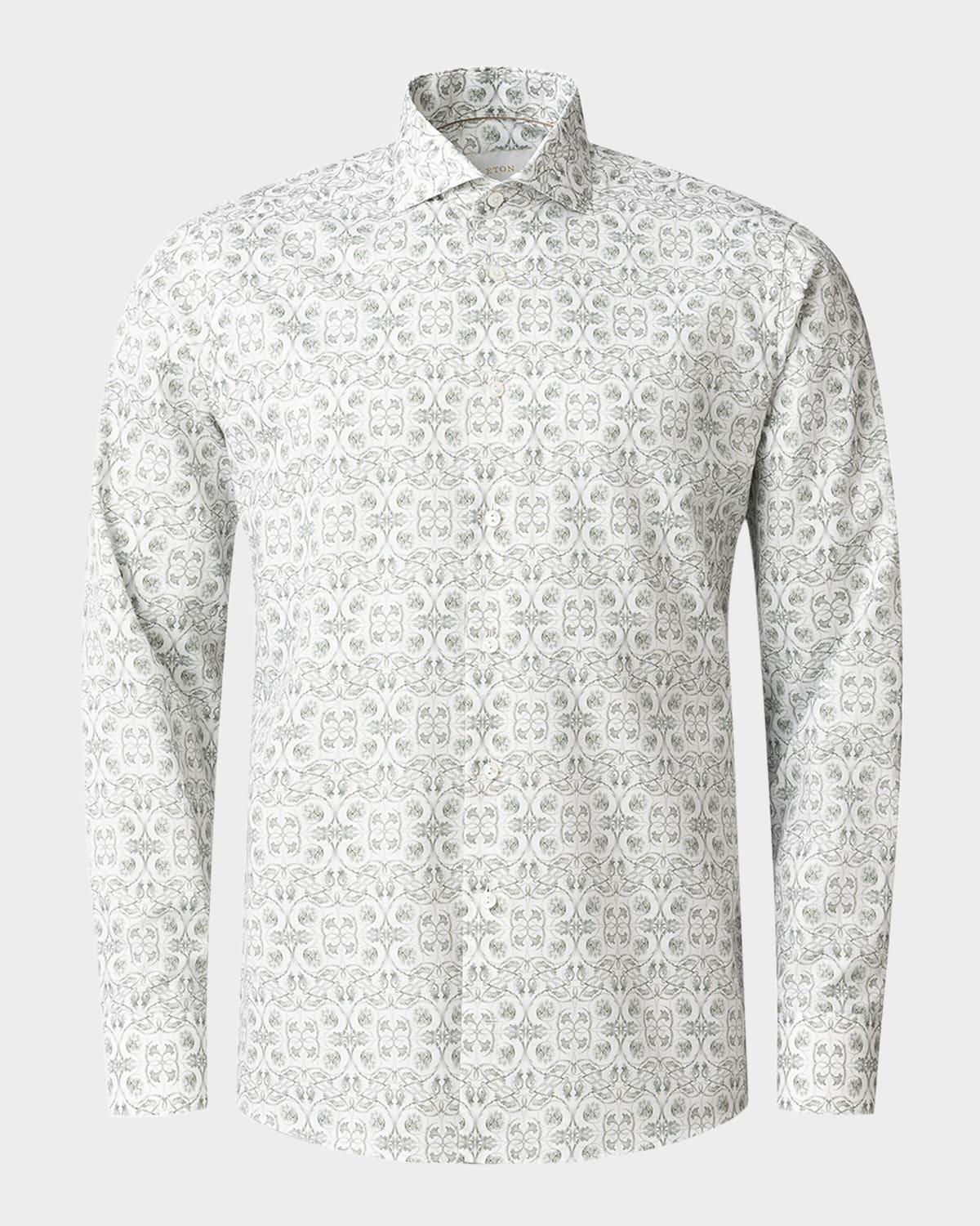 Men's Elevated Cotton and Linen Floral Slim-Fit Dress Shirt Product Image