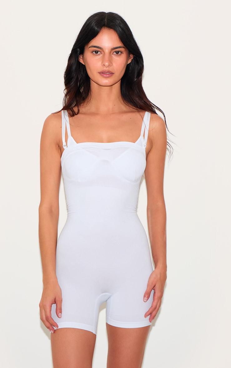 White Bandeau Removable Strap Shapewear Bodysuit Product Image