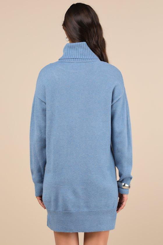 Frosty Forecast Blue Turtleneck Long Sleeve Sweater Dress Product Image