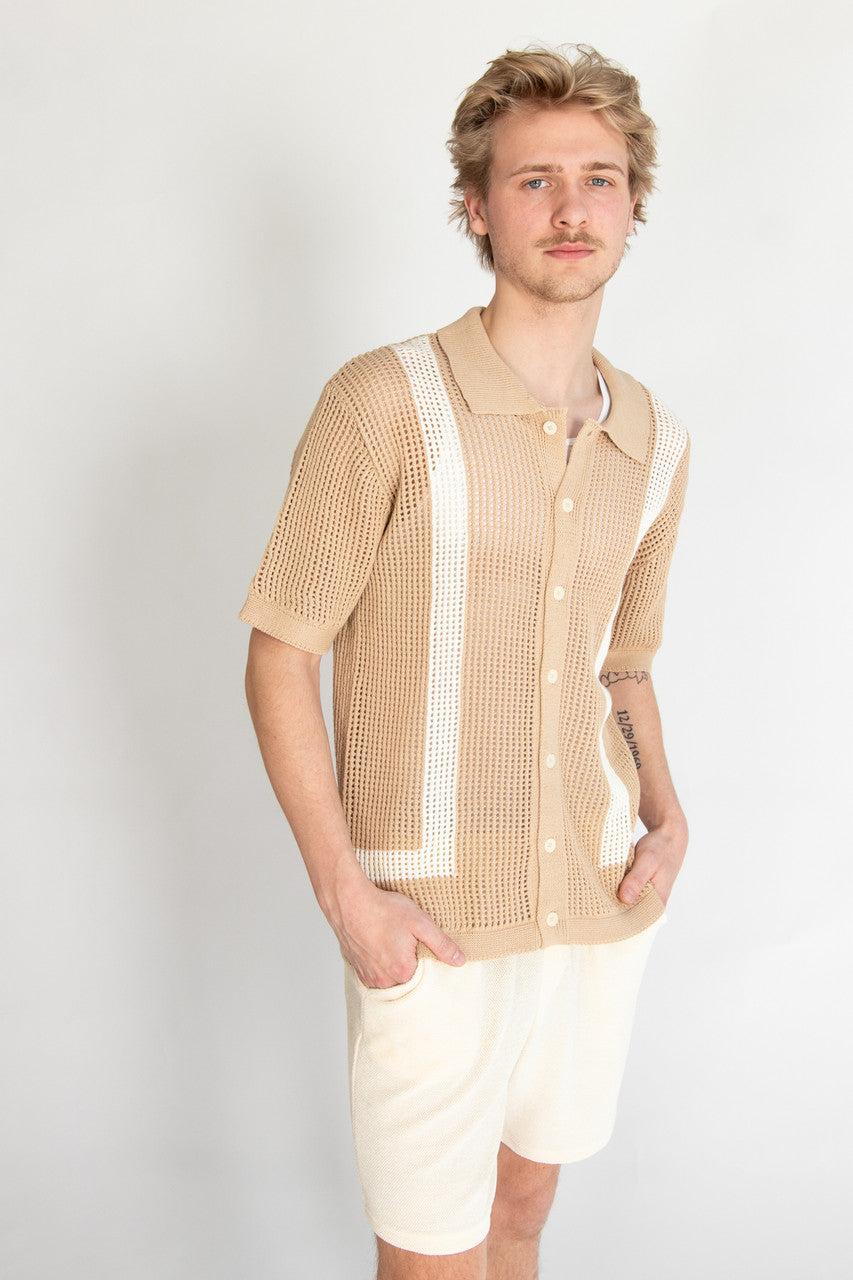 Crochet Bowling Style Button Up Shirt Product Image