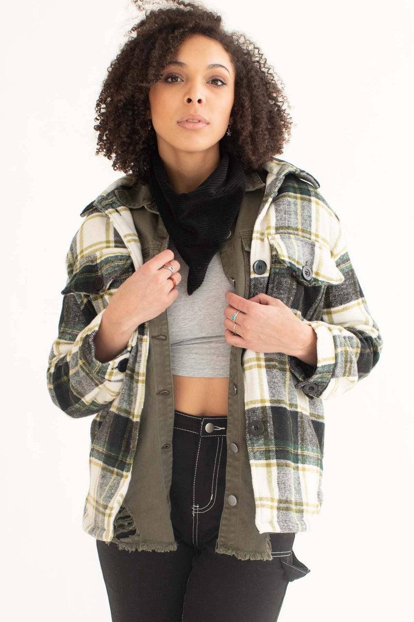 Green Plaid Lined Shacket Product Image