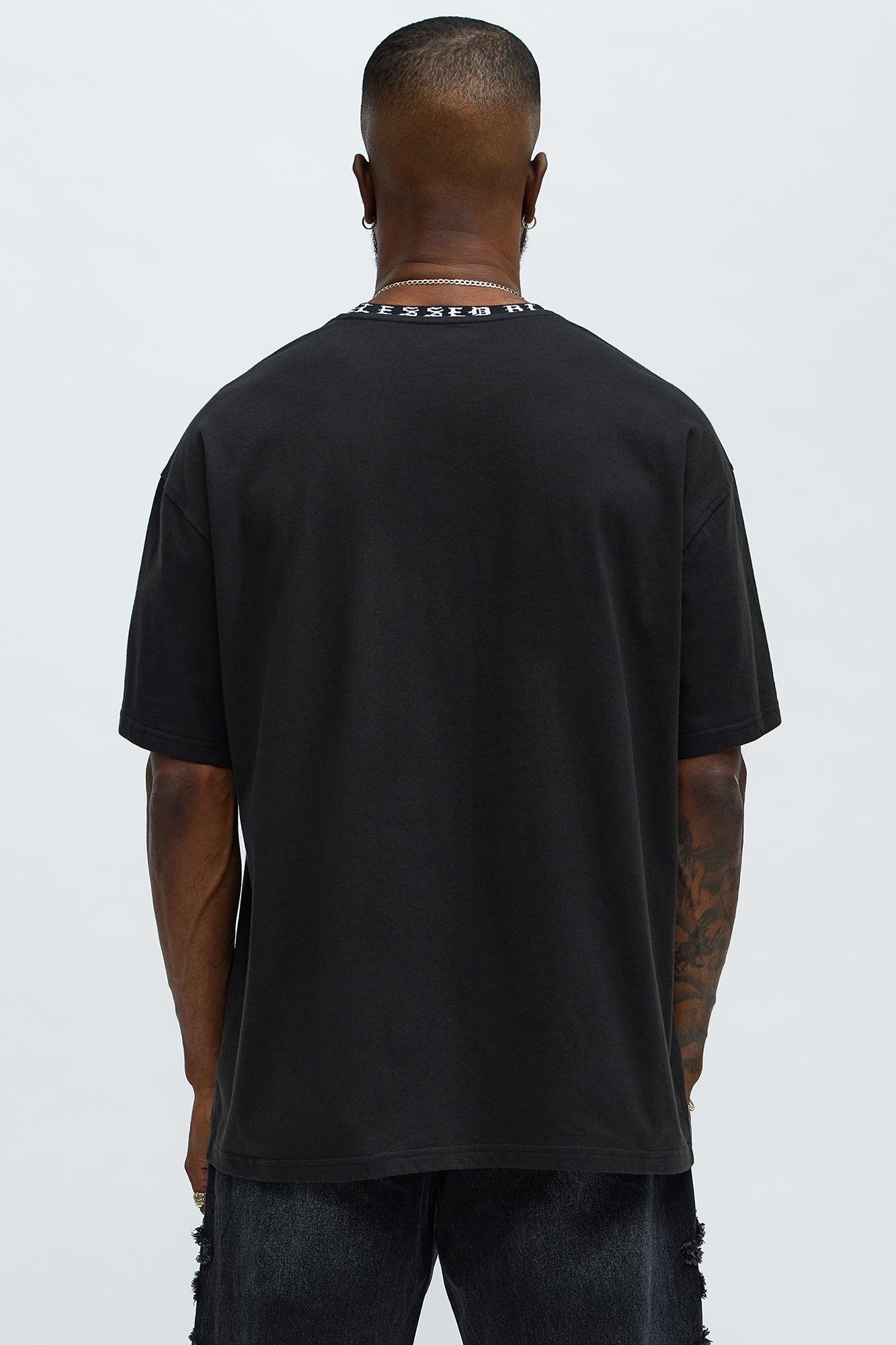 Short Sleeve Blessed Graphic Collar Tee - Black Product Image
