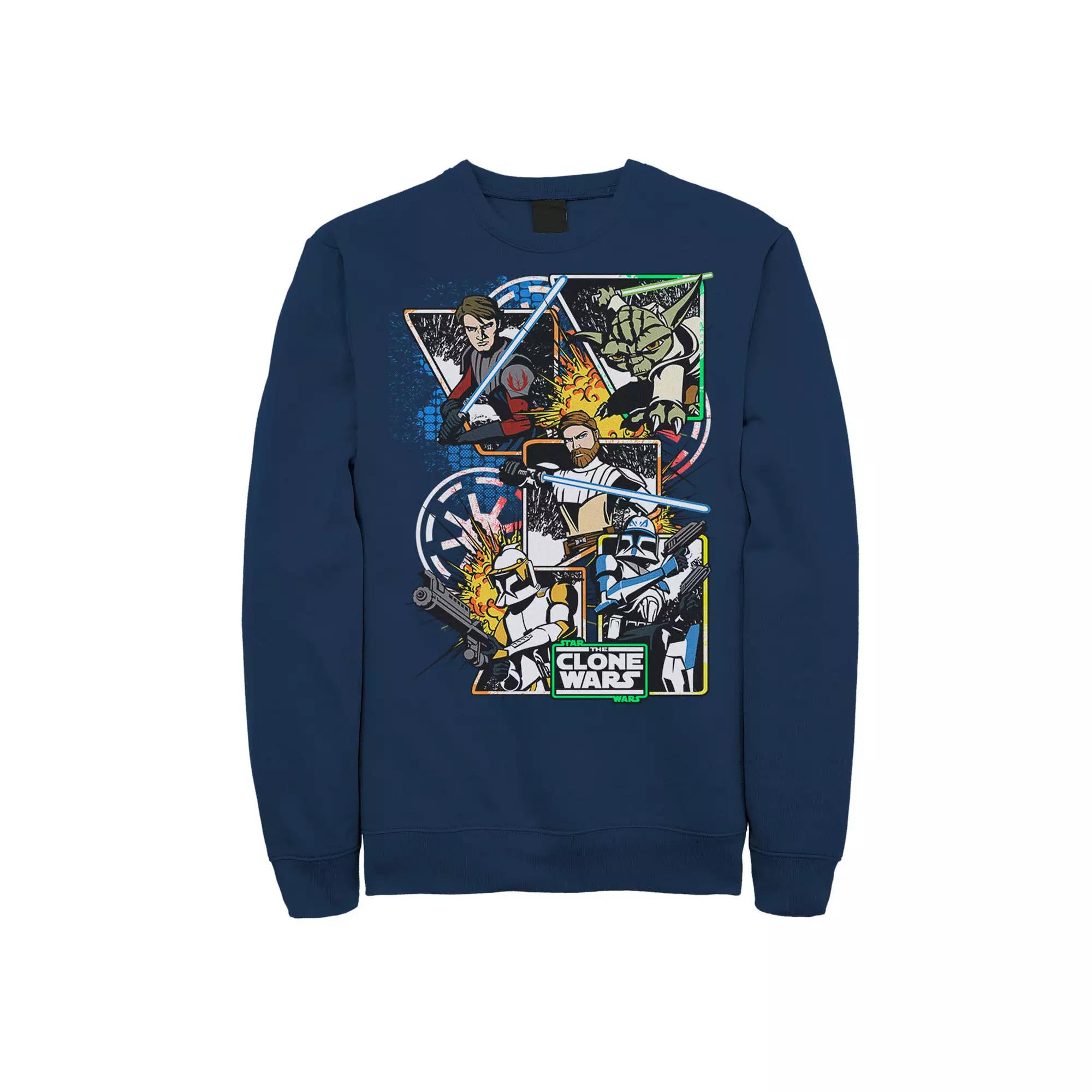 Men's Star Wars: The Clone Wars Group Shot Comic Panels Sweatshirt, Size: Large, Blue Product Image