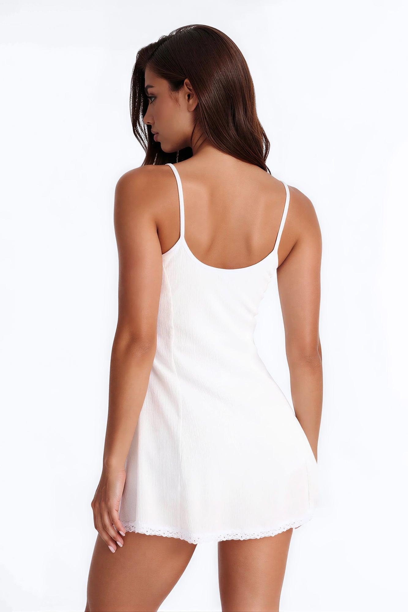 Rachel Lace Trim Textured Mini Dress - Off White Female Product Image