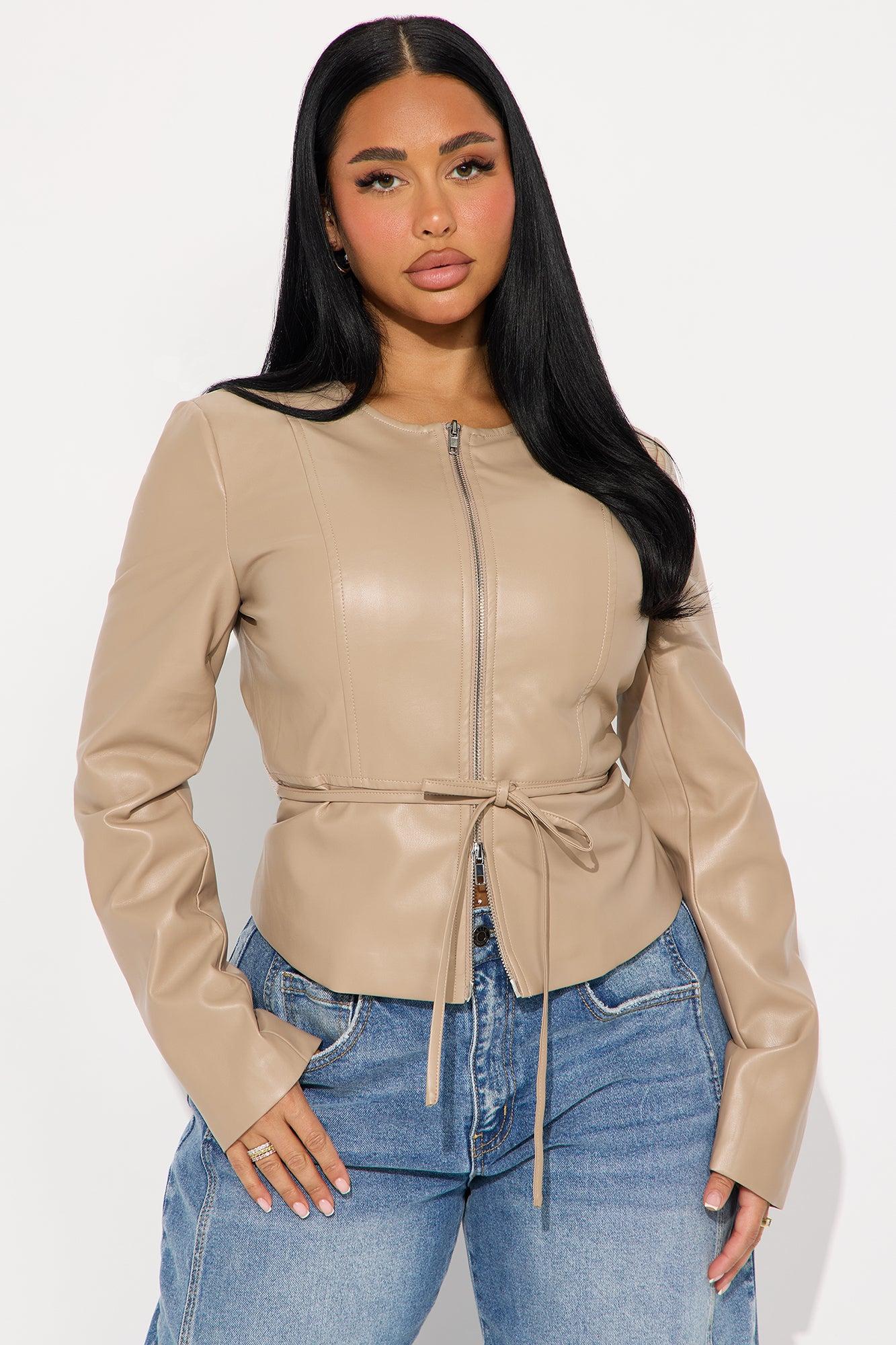 Too Fierce Faux Leather Peplum Jacket - Mocha Female Product Image