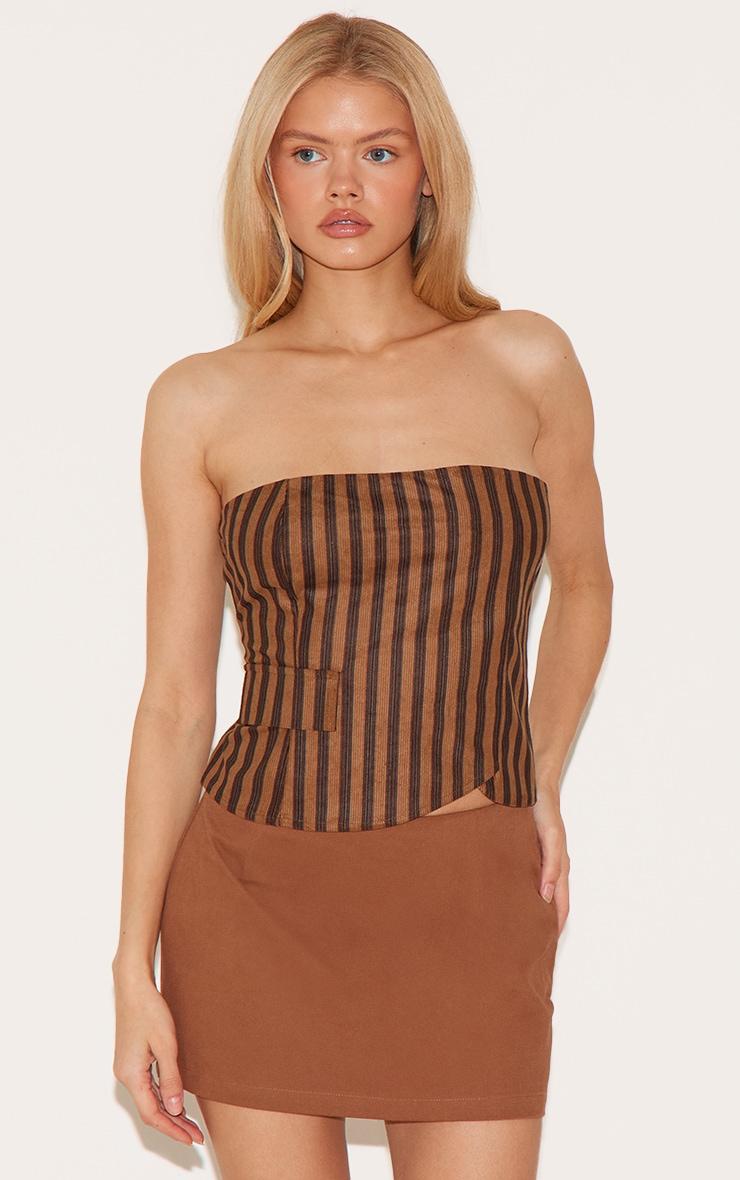Brown Corduroy Striped Bandeau Product Image