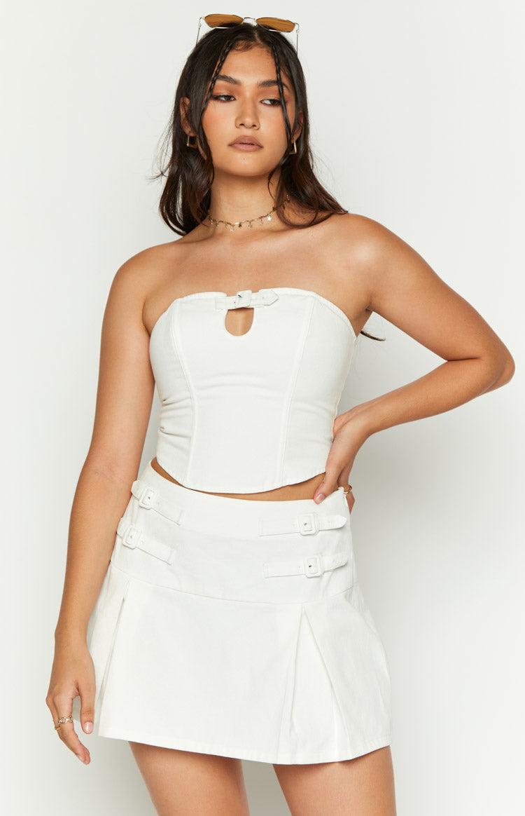 Karlee White Buckle Strapless Top Product Image