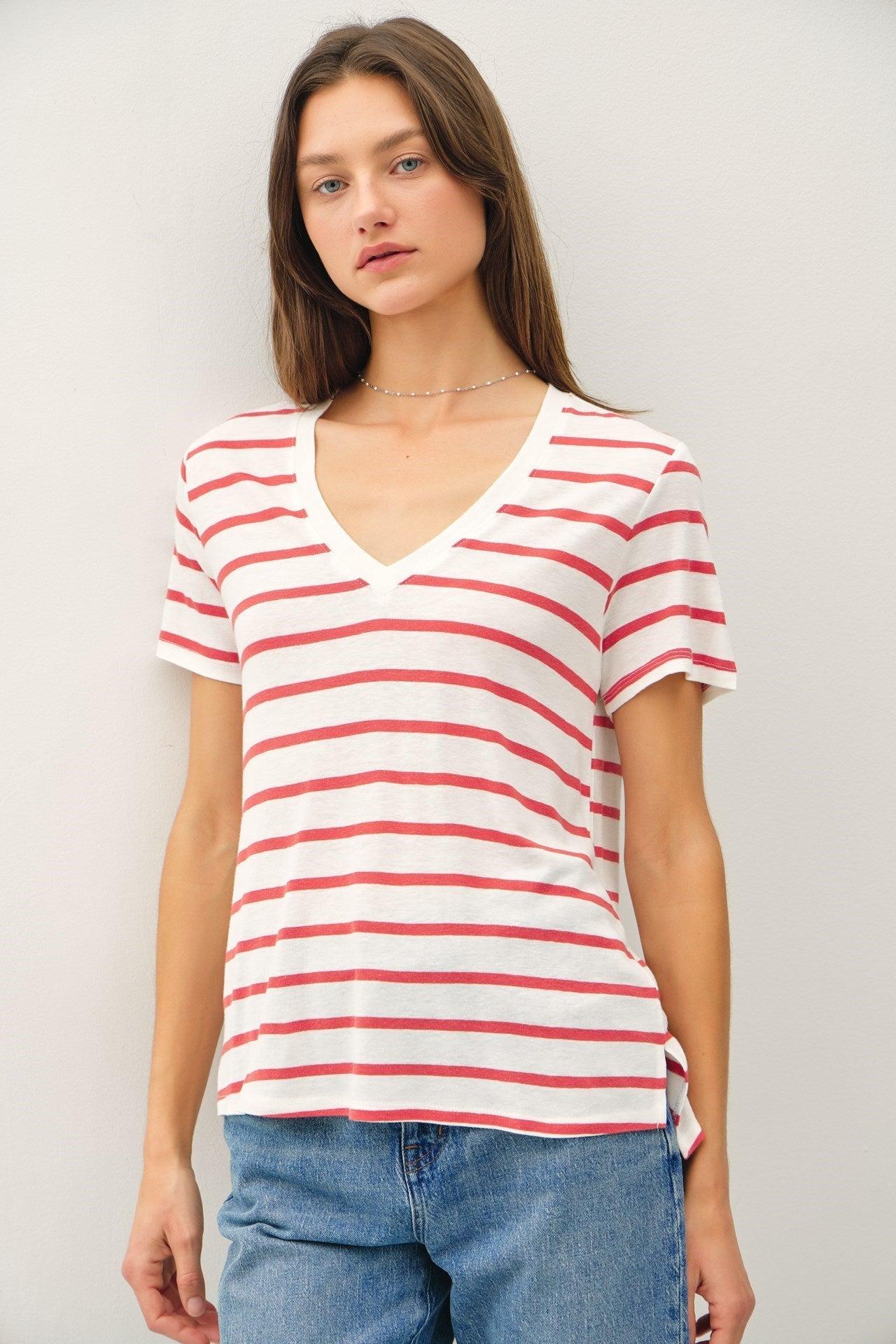 UB ESSENTIALS: EASY STRIPES COTTON-LINEN TEE Product Image