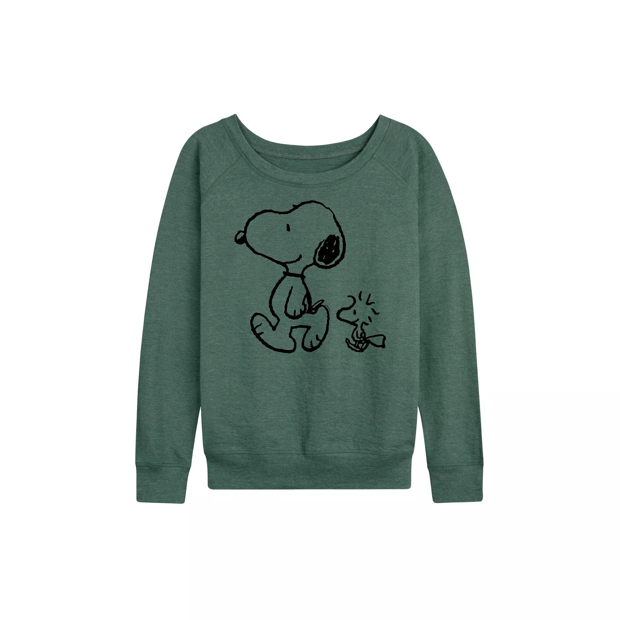 Women's Peanuts Snoopy Woodstock Walk French Terry Long Sleeve Tee, Girl's,  Product Image