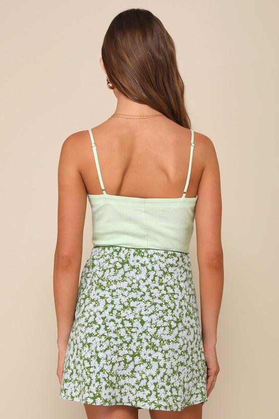 Sweet Tendencies Green Floral Rosette Bow Mini Skirt Product Image