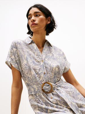 Tropical Print Linen-Blend Shirtdress Product Image