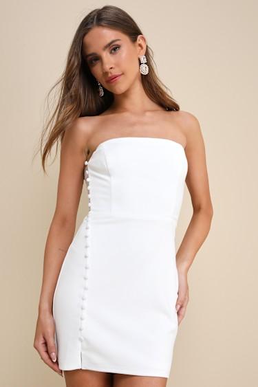 Loving the Feeling White Strapless Bodycon Mini Dress Product Image