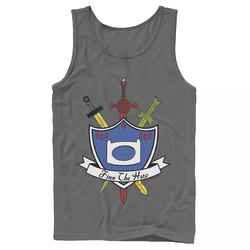 Men's Cartoon Network Adventure Time Finn the Hero Sword and Shield Banner Tank Top,  Product Image