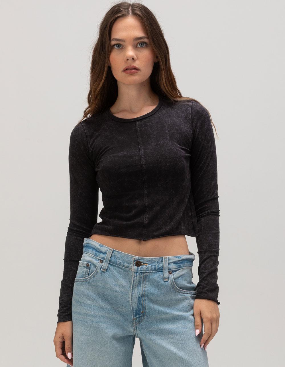 NOISY MAY Katinka Washed Womens Long Sleeve Top - BLACK Product Image